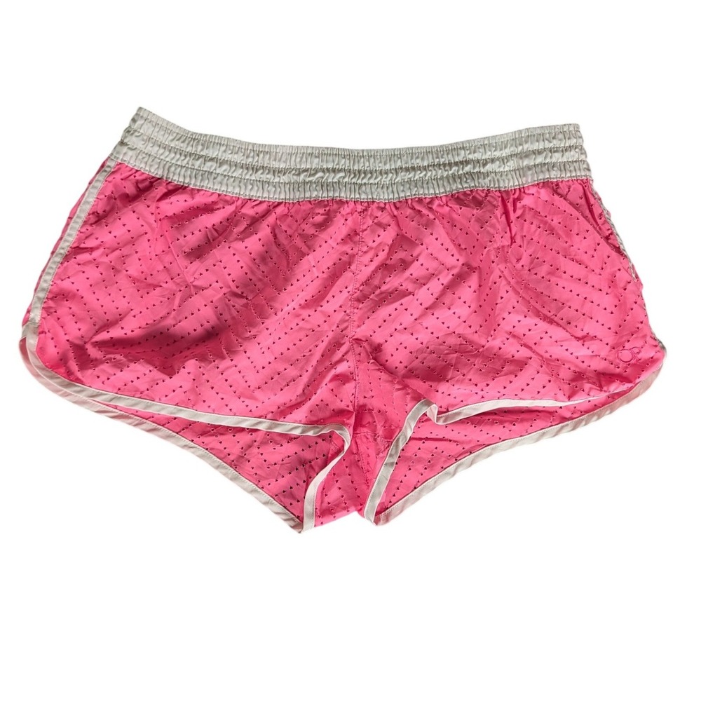 Ocean Pacific OP Pink Eyelet Perforated‎ Beach Shorts White Trim Womens L